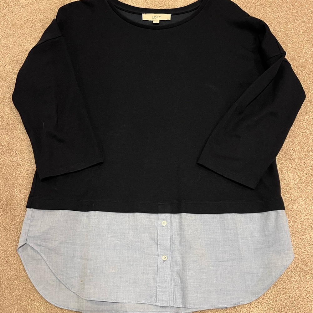LOFT Navy Blue Twofer Top, NWOT, L - Picture 3 of 6